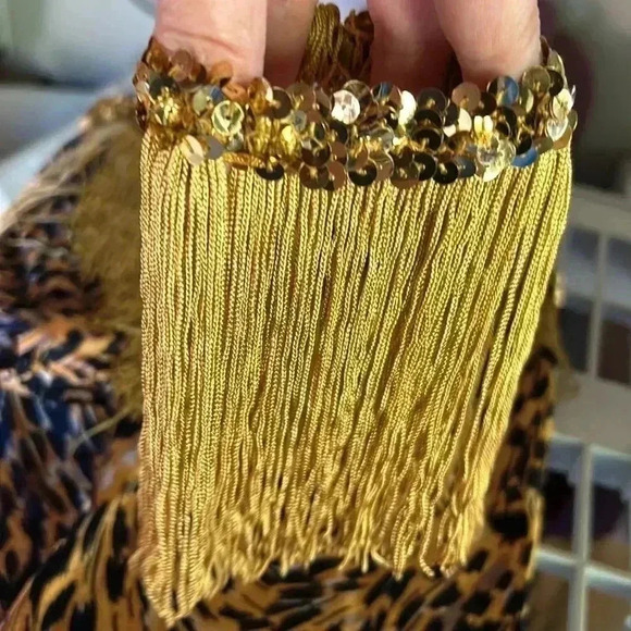 Vintage One Leg Leopard Cheetah Animal Print Leggings Fringe Sequins 80s 90s - Picture 7 of 7